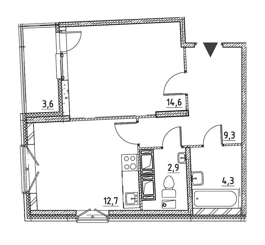 1-комнатная квартира 45.6 м², 3/12 эт., ЖК «Квартал Che»